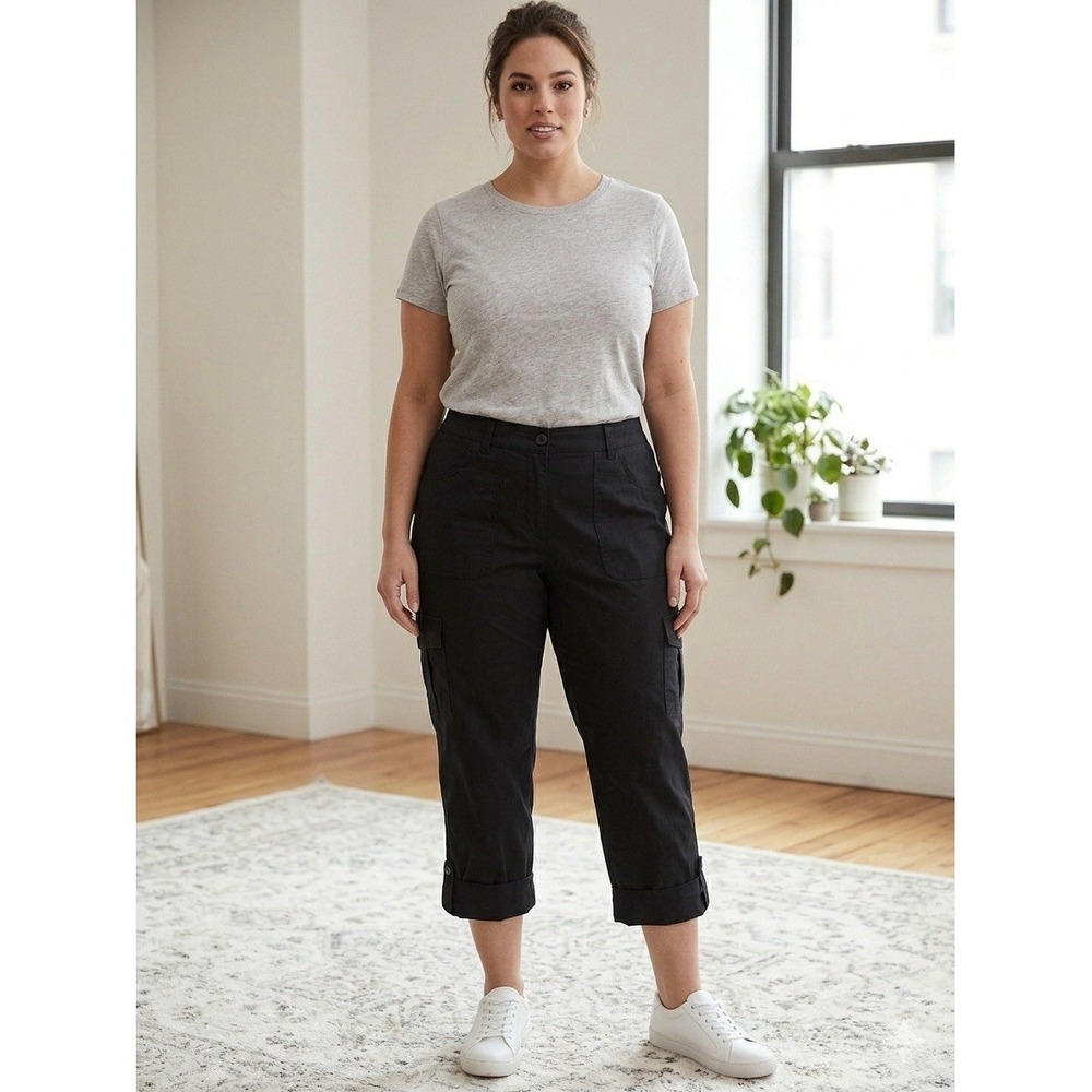Lane Bryant Black Cargo Capri Plus 16 Utility Gorpcore Street Style Cropped